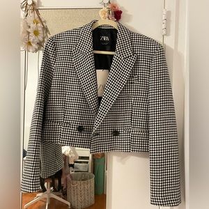 Zara Crop Houndstooth Blazer